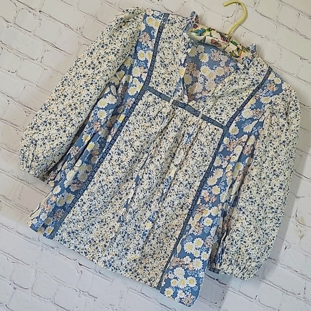 Anthropologie Solitaire Laura Peasant Floral Daisy Cottagecore Top Blouse Sz S - Picture 2 of 16